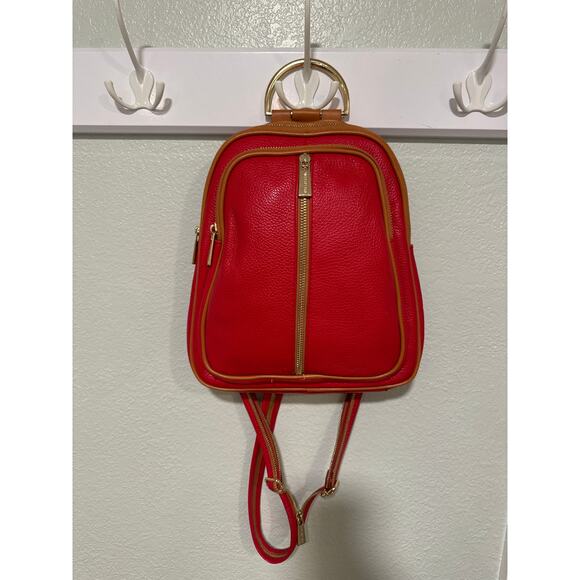 Valentina Red & Gold Leather Backpack Purse - Picture 1 of 12